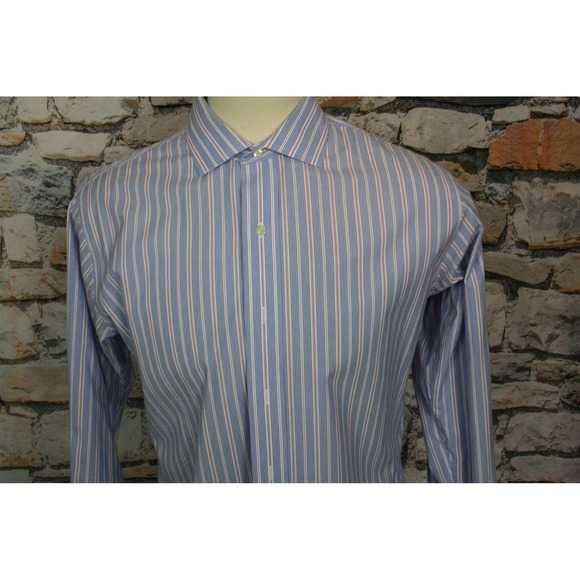 Brooks Brothers Striped Dress Shirt Long Sleeve Button Down Blue Pink Size XL - Picture 7 of 10